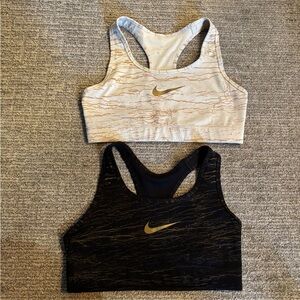Nike Black and White Cream Sports Bra Bundle with Gold Swoosh